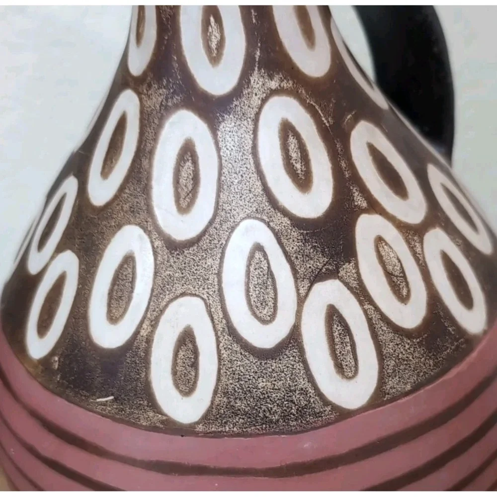 VTG Alex Calle Pottery‎ Jug Vase Signed Brown Geometric Modernist Peru Folk Art